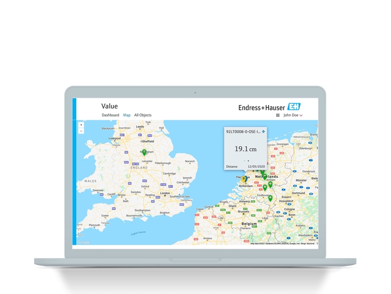 Netilion Value: captura de pantalla en ordenador portátil de la interfaz del servicio de monitorización de datos basado en el IIoT