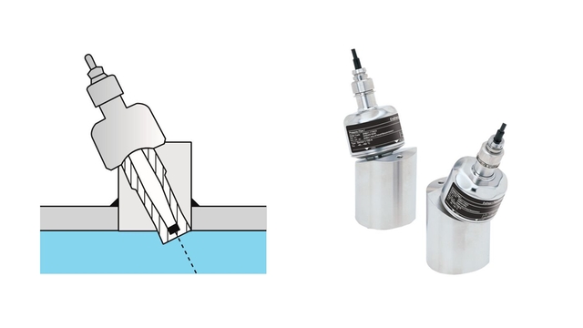 Ilustración del montaje del sensor de inserción, incluida una foto.