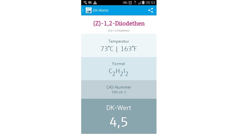 Captura de pantalla de la App de Constantes Dieléctricas (CD) - imagen en detalle