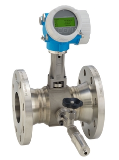 Imagen del caudalímetro Vortex Prowirl F 200 con unidad de medición de presión montada para gases y líquidos