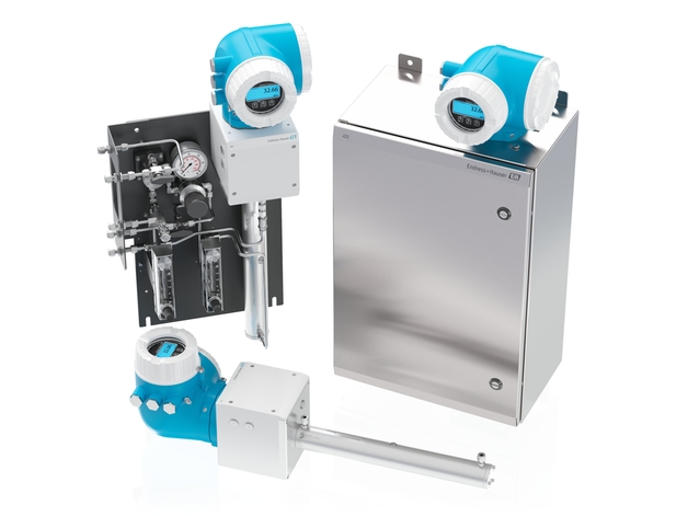 Imágenes de producto de tres instrumentos: montaje en panel de J22 TDLAS, caja envolvente, analizador de gas J22
