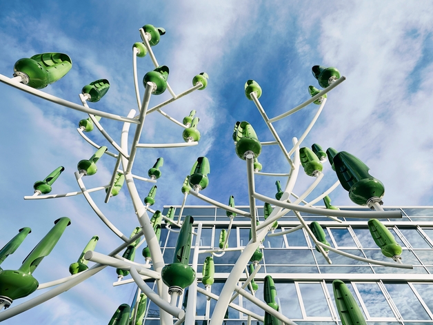 Una pequeña central eléctrica innovadora con forma de árbol genera electricidad respetuosa con el medio ambiente.