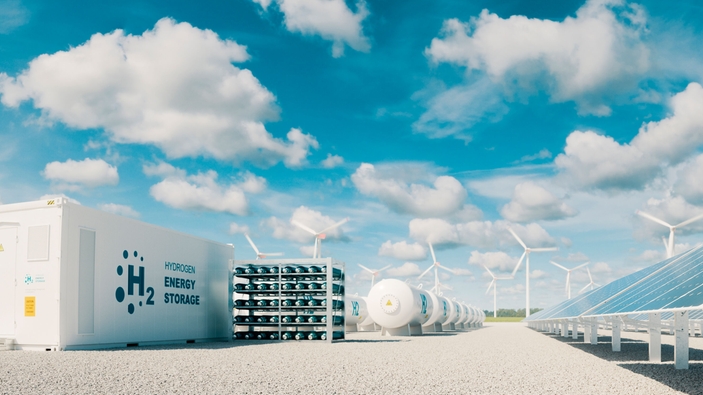 Sistema de almacenamiento de energía moderno con central eléctrica solar y parque de turbinas eólicas