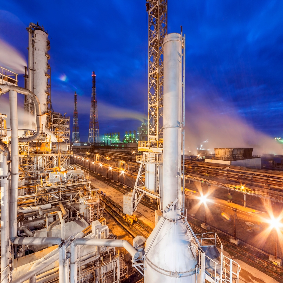 Ammonia production plant by night