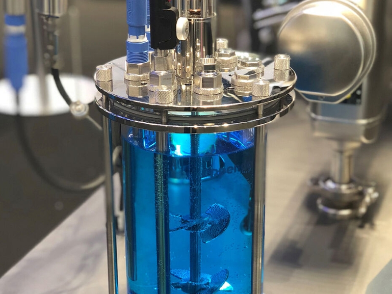 Sonda y óptica Raman Rxn-10 instalada en un biorreactor de banco